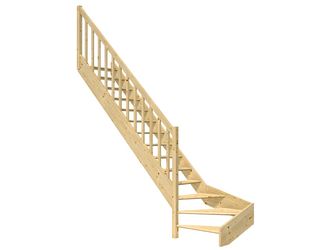 Raumspartreppe Paris ohne Setzstufen Fichte unbeh. 1/4 gewendelt unten links Rechteckstäbe B 83,5cm GH bis 318 cm