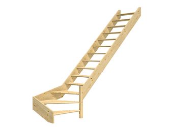 Raumspartreppe Paris ohne Setzstufen Fichte unbeh. 1/4 gewendelt unten rechts B 83,5cm GH bis 318 cm