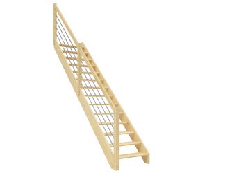 Raumspartreppe Paris ohne Setzstufen Fichte unbeh. gerade Edelstahlstäbe B 83,5cm GH bis 280,5 cm