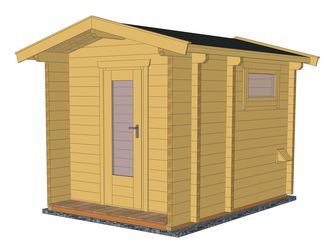 Saunablockhaus H58-2227+40VT-2ET-FF Skand. Fichte SD, Stärke: 58mm, 220x279cm