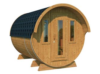 Saunafass 330 de luxe Bausatz mit schwarzen Dachschindeln, Thermoholz Saunafass 330 de luxe Bausatz mit schwarzen Dachschindeln, Thermoholz