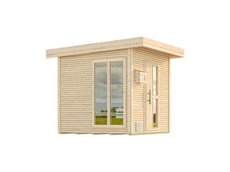Saunahaus 45mm KUOPIO mit neuem Fenster, natur, inkl. Technikpaket 1