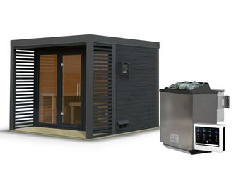 Saunahaus Ares 3 SET anthrazit/anthrazit mit Ofen 11kW Bio ext. Strg. 2760x2760x2315mm