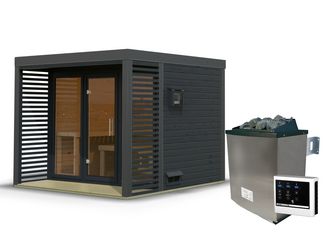 Saunahaus Ares 3 SET anthrazit/anthrazit mit Ofen 11kW ext. Strg. 2760x2760x2315mm