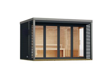 Saunahaus Ares 4 SET anthrazit/graualuminium mit Ofen 11kW ext. Strg. 2760x3645x2315mm