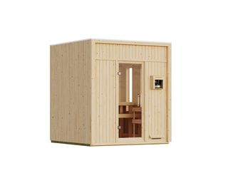 Saunahaus Avenal SET naturbelassen mit Ofen 9kW ext. Strg. 2165x2195x2440mm