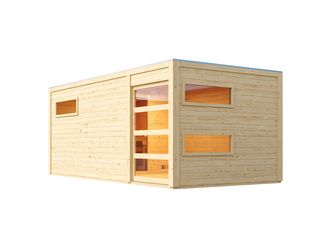 Saunahaus Hygge SET naturbelassen mit Ofen 11kW Bio ext. Strg. 2760x5080x2210mm