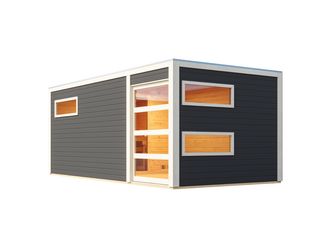 Saunahaus Hygge SET terragrau mit Ofen 11kW ext. Strg. 2760x5080x2210mm