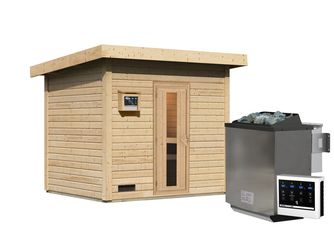 Saunahaus Hytti 3 SET naturbelassen mit Ofen 11kW Bio ext. Strg. 1960x2310x2280mm