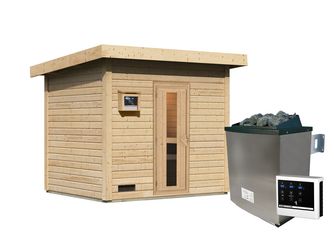 Saunahaus Hytti 3 SET naturbelassen mit Ofen 11kW ext. Strg. 1960x2310x2280mm