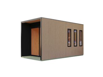 Saunahaus Miramar Klarglastür SET Douglasie mit Ofen 9kW Bio ext. Strg. 4290x2195x2440mm