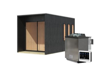 Saunahaus Miramar SET schwarz mit Ofen 9kW Bio ext. Strg. 4290x2195x2440mm Saunahaus Miramar SET schwarz mit Ofen 9kW Bio ext. Strg. 4290x2195x2440mm