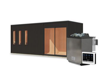 Saunahaus Monterey SET schwarz mit Ofen 9kW Bio ext. Strg. 2163x5735x2440mm