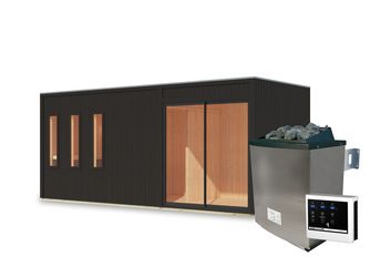 Saunahaus Monterey SET schwarz mit Ofen 9kW ext. Strg. 2163x5735x2440mm