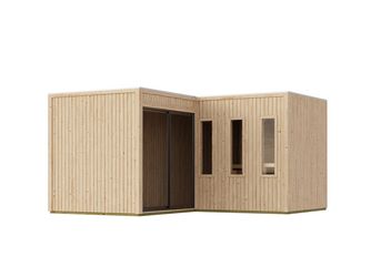 Saunahaus Paradise SET naturbelassen mit Ofen 11kW Bio ext. Strg. 4277x4311x2440mm