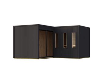 Saunahaus Paradise SET schwarz mit Ofen 11kW Bio ext. Strg. 4277x4311x2440mm