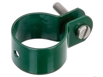 Schelle, Befest.v.Streben an Pfosten, verzinkt, grün Kst.b., Ø34mm, Breite22mm Schelle, Befest.v.Streben an Pfosten, verzinkt, grün Kst.b., Ø34mm, Breite22mm