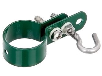Schelle, Befestigung v. Geflechtspannstäben an Pfosten, verzinkt, grün Kst.b., Ø38mm Schelle, Befestigung v. Geflechtspannstäben an Pfosten, verzinkt, grün Kst.b., Ø38mm