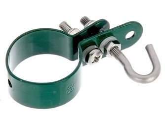 Schelle, Befestigung v. Geflechtspannstäben an Pfosten, verzinkt, grün Kst.b., Ø42mm Schelle, Befestigung v. Geflechtspannstäben an Pfosten, verzinkt, grün Kst.b., Ø42mm