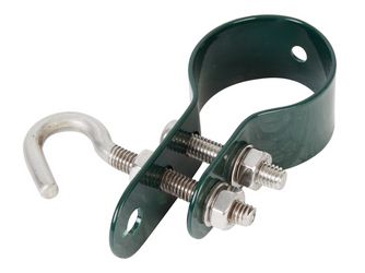 Schelle, Befestigung v.Geflechtsspannstäben an Pfosten, verzinkt, grün Kst.b., Ø34mm Schelle, Befestigung v.Geflechtsspannstäben an Pfosten, verzinkt, grün Kst.b., Ø34mm