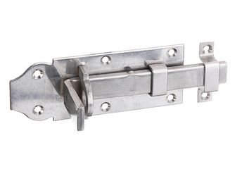 Schlossriegel, m.flachem Griff, gerade, m.Schlaufe, Edelstahl, Platte LxB120x45mm Schlossriegel, m.flachem Griff, gerade, m.Schlaufe, Edelstahl, Platte LxB120x45mm
