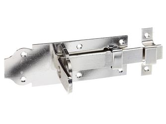 Schlossriegel, m.flachem Griff, gerade, m.Schlaufe, Edelstahl, Platte LxB140x52mm Schlossriegel, m.flachem Griff, gerade, m.Schlaufe, Edelstahl, Platte LxB140x52mm
