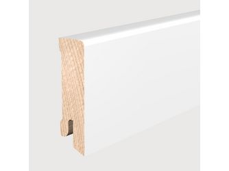 Sockelleiste gerade, Oberkante gerundet Kiefer, weiß deckend, 16x58x2400mm2400mm Sockelleiste gerade, Oberkante gerundet Kiefer, weiß deckend, 16x58x2400mm2400mm