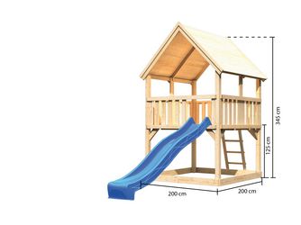 Spielturm Luis Satteldach, Rutsche , Rutsche blau natur 1940x1940x3450mm