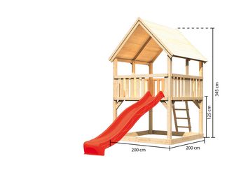 Spielturm Luis Satteldach, Rutsche , Rutsche rot natur 1940x1940x3450mm