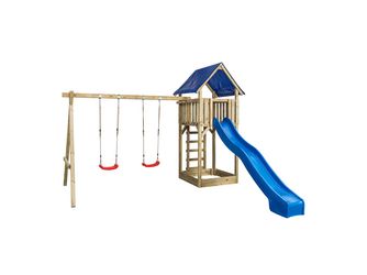 Spielturm SIMON B 421xT 350xH 297cm kdi-grün Turm Doppelschaukel Planendach