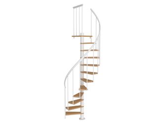 Spindeltreppe Calgary, Ø120cm weiß Stufen Multiplexholz, Geschosshöhe 244,8-280,8, Einzelstab