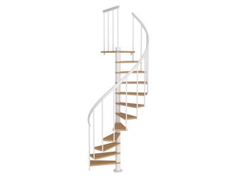 Spindeltreppe Calgary, Ø140cm weiß Stufen Multiplexholz, Geschosshöhe 244,8-280,8, Einzelstab