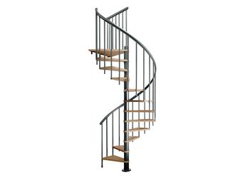 Spindeltreppe Montreal, Ø120cm anthrazit Stufen Eiche, lackiert, Geschosshöhe 252-282, Einzelstab