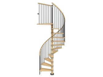 Spindeltreppe Winnipeg, Buche geölt, Ø140cm Metallteile grau pulverbesch.,, Geschoßhöhe 270-292,5cm Einzelstab