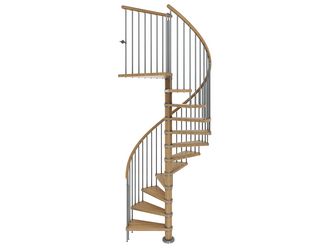 Spindeltreppe Winnipeg, Eiche geölt, Ø140cm Metallteile grau pulverbesch.,, Geschoßhöhe 270-292,5cm Einzelstab