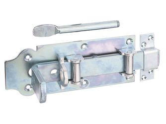 Stalltür-Rollen-Schlossriegel, m.fl.Griff, gerade, m.Schlaufe, disp., Platte200x80mm Stalltür-Rollen-Schlossriegel, m.fl.Griff, gerade, m.Schlaufe, disp., Platte200x80mm