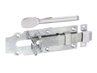 Stalltür-Schlossriegel, m.flachem Griff, m.Schlaufe, disp., Platte LxB 160x56mm Stalltür-Schlossriegel, m.flachem Griff, m.Schlaufe, disp., Platte LxB 160x56mm