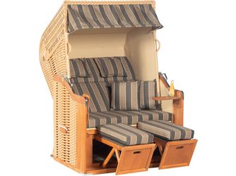 Strandkorb Rustikal 255 PLUS 1167 2-Sitzer, Halbliegemod Kunststoffgefl beige 14 mm mit Kissengarnitur
