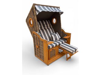 Strandkorb Rustikal 34 Z Bullaugen, PE-Geflecht natur-antik, Dessin 1214, 120x160x80cm