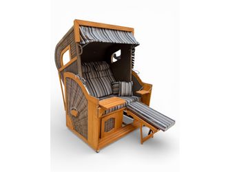 Strandkorb Rustikal 405 Z seitliche Fenster Comfort XL, PE-Geflecht antik-braun, Dessin 1233, 135x165x90cm