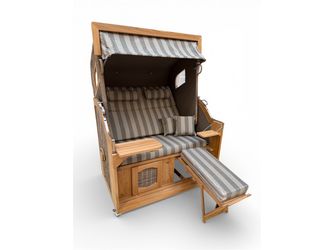 Strandkorb Rustikal 405 Z seitliche Fenster Teak Comfort XL, PE-Geflecht vintage-oak, Dessin 1248, 135x165x90cm