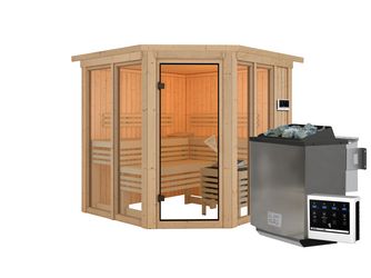 Systemsauna Airi mit Kranz SET mit Ofen 9kW Bio ext. Strg. 2100x2100x2020mm Systemsauna Airi mit Kranz SET mit Ofen 9kW Bio ext. Strg. 2100x2100x2020mm