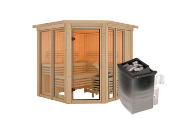 Systemsauna Airi mit Kranz SET mit Ofen 9kW integr. Strg. 2100x2100x2020mm Systemsauna Airi mit Kranz SET mit Ofen 9kW integr. Strg. 2100x2100x2020mm