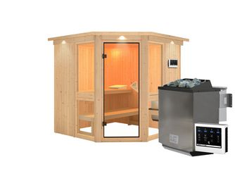 Systemsauna Amelia 2 mit Kranz SET mit Ofen 9kW Bio ext. Strg. 2100x2100x2020mm Systemsauna Amelia 2 mit Kranz SET mit Ofen 9kW Bio ext. Strg. 2100x2100x2020mm