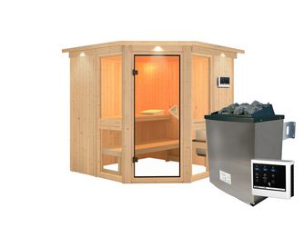 Systemsauna Amelia 2 mit Kranz SET mit Ofen 9kW ext. Strg. 2100x2100x2020mm Systemsauna Amelia 2 mit Kranz SET mit Ofen 9kW ext. Strg. 2100x2100x2020mm