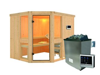 Systemsauna Amelia 3 mit bronz. Tür SET Ofen 9kW externe Strg Easy 2310x1960x1980mm Systemsauna Amelia 3 mit bronz. Tür SET Ofen 9kW externe Strg Easy 2310x1960x1980mm