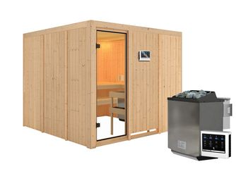 Systemsauna Arvika mit bronz. Tür SET mit Ofen 9kW Bio mit ext. Strg. 2310x2310x1980mm Systemsauna Arvika mit bronz. Tür SET mit Ofen 9kW Bio mit ext. Strg. 2310x2310x1980mm