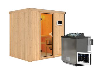 Systemsauna Bodin mit bronz. Tür SET mit Ofen 9kW Bio Edelstahl ext. Strg Easy 1960x1510x1980mm Systemsauna Bodin mit bronz. Tür SET mit Ofen 9kW Bio Edelstahl ext. Strg Easy 1960x1510x1980mm