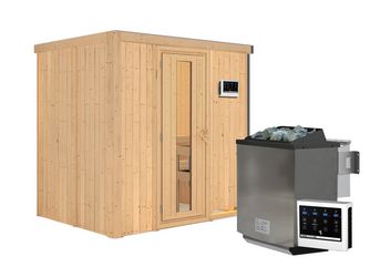 Systemsauna Bodin mit isolierter Holztür SET mit Ofen 9kW Bio ext. Strg. Easy 1960x1510x1980mm