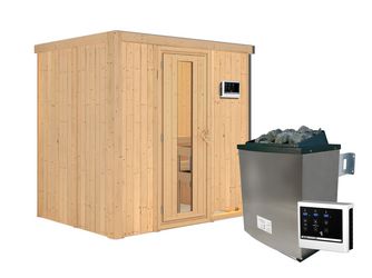 Systemsauna Bodin mit isolierter Holztür SET mit Ofen 9kW ext. Strg. Easy 1960x1510x1980mm